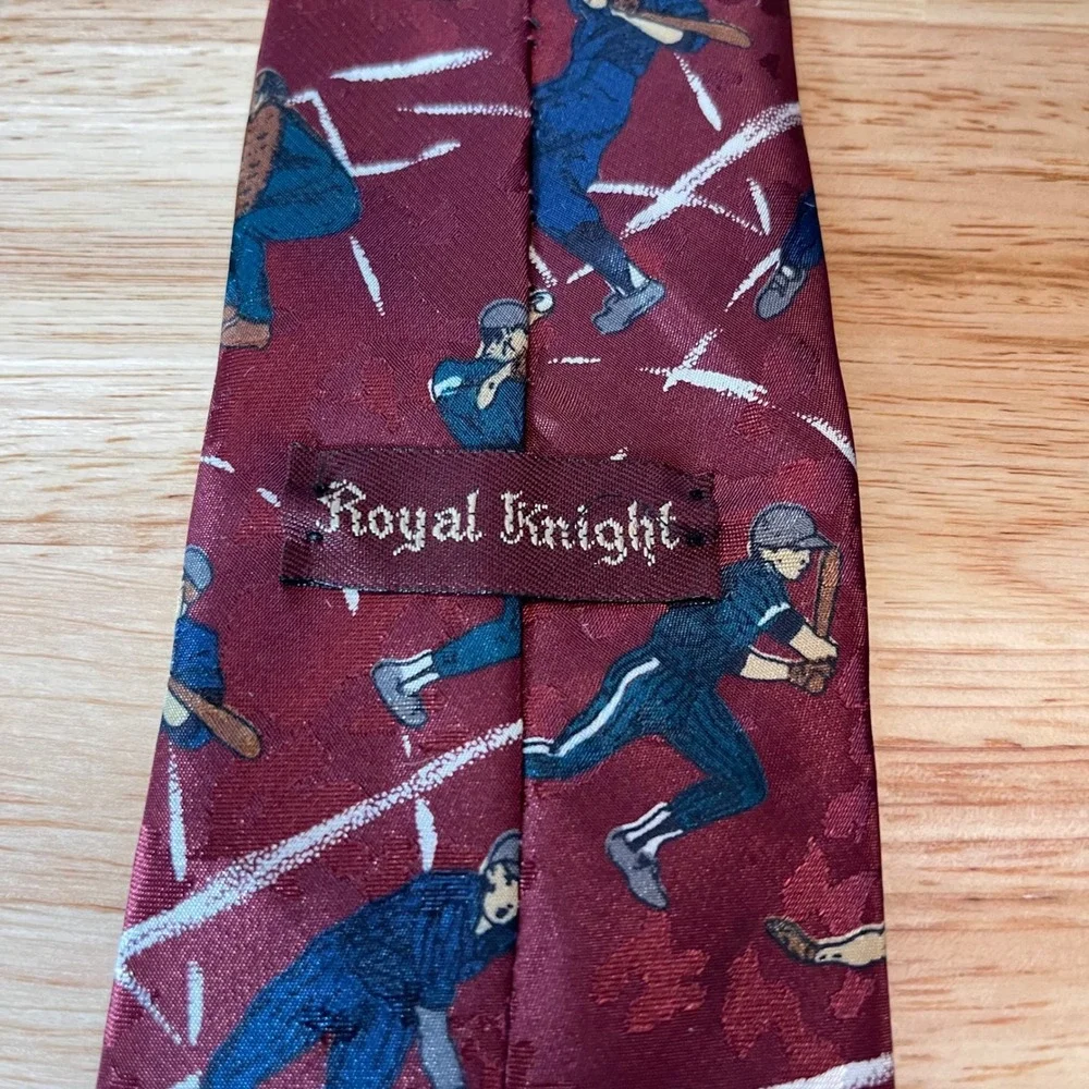 Royal Knight Kids Baseball Tie Burgundy Polyester Fun Print Necktie‎
